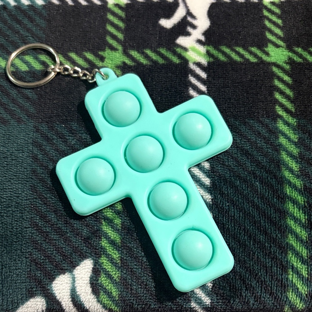Teal Cross Pop It Keychain